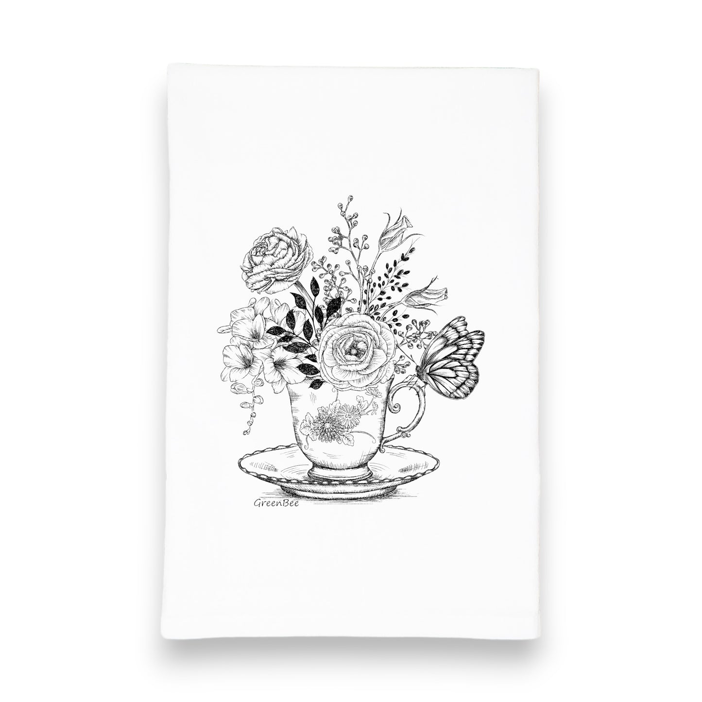 Floral Tea Cup Tea Towel