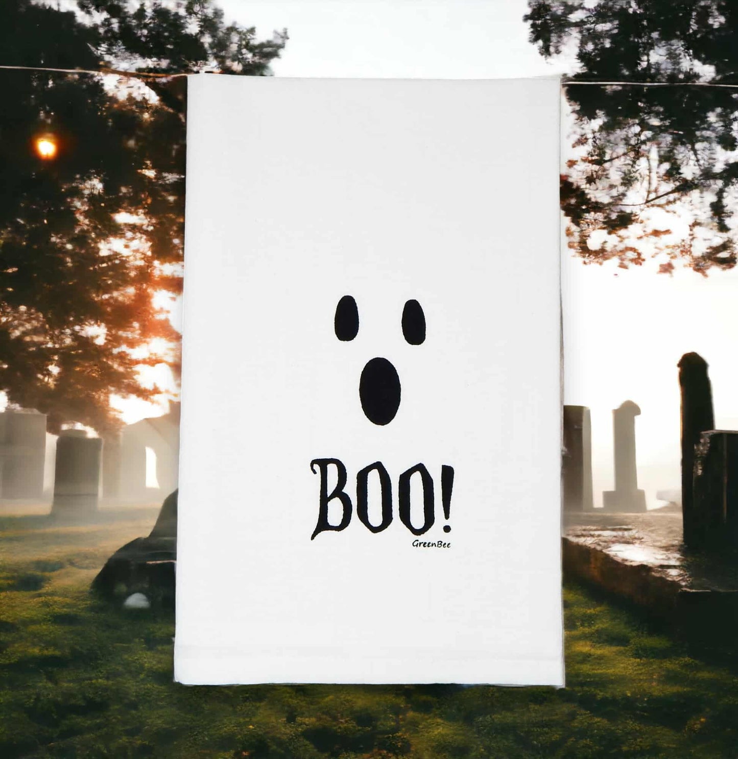 Boo Ghost Face Halloween Tea Towel