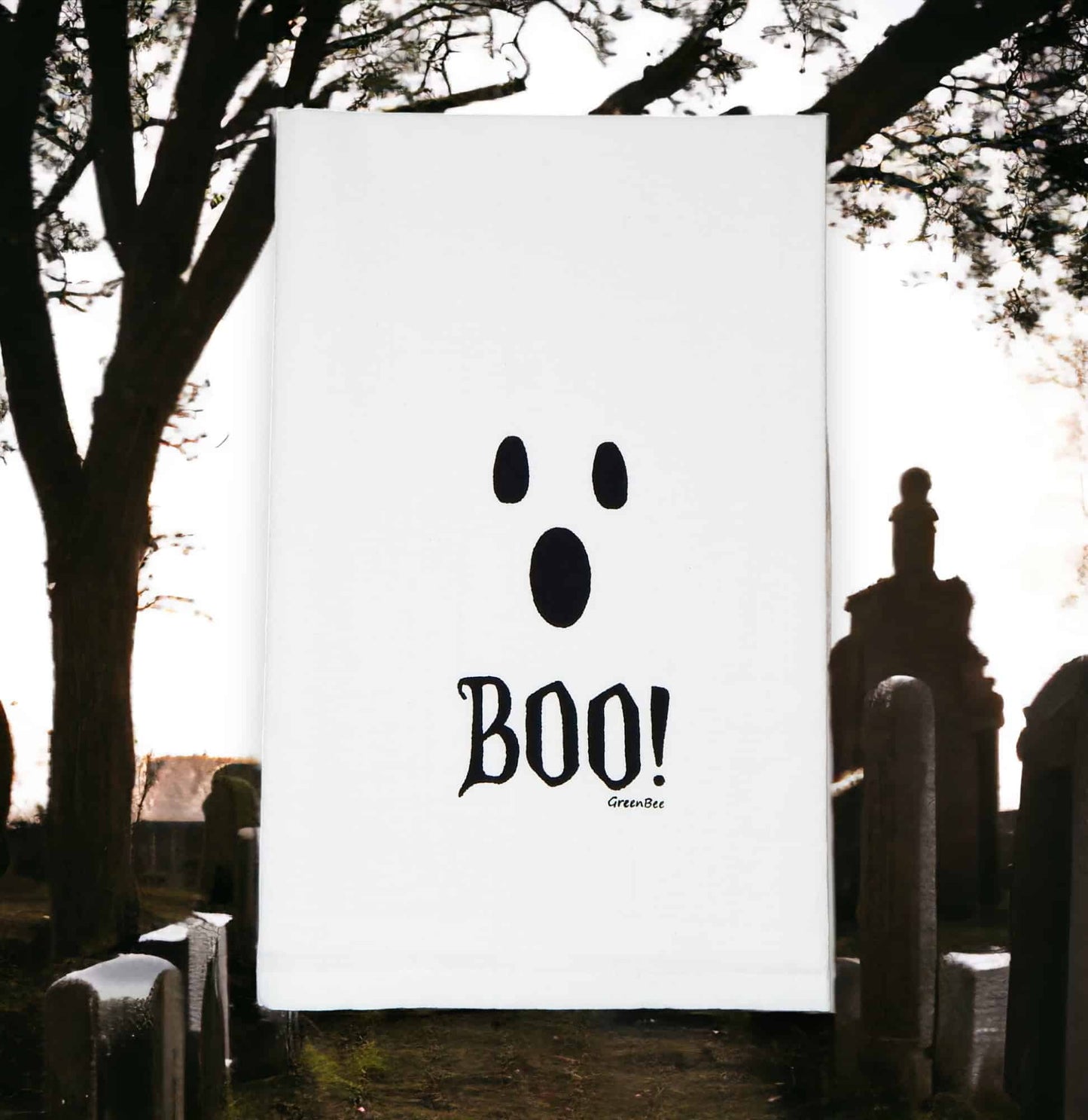 Boo Ghost Face Halloween Tea Towel