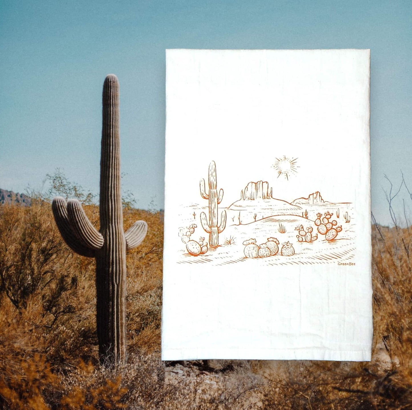 Saguaro Desert Scene Tea Towel