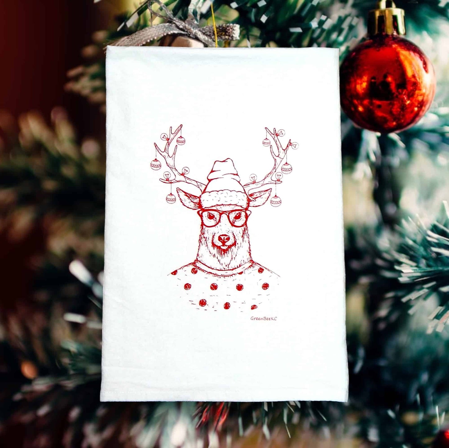 Hipster Christmas Reindeer Tea Towel