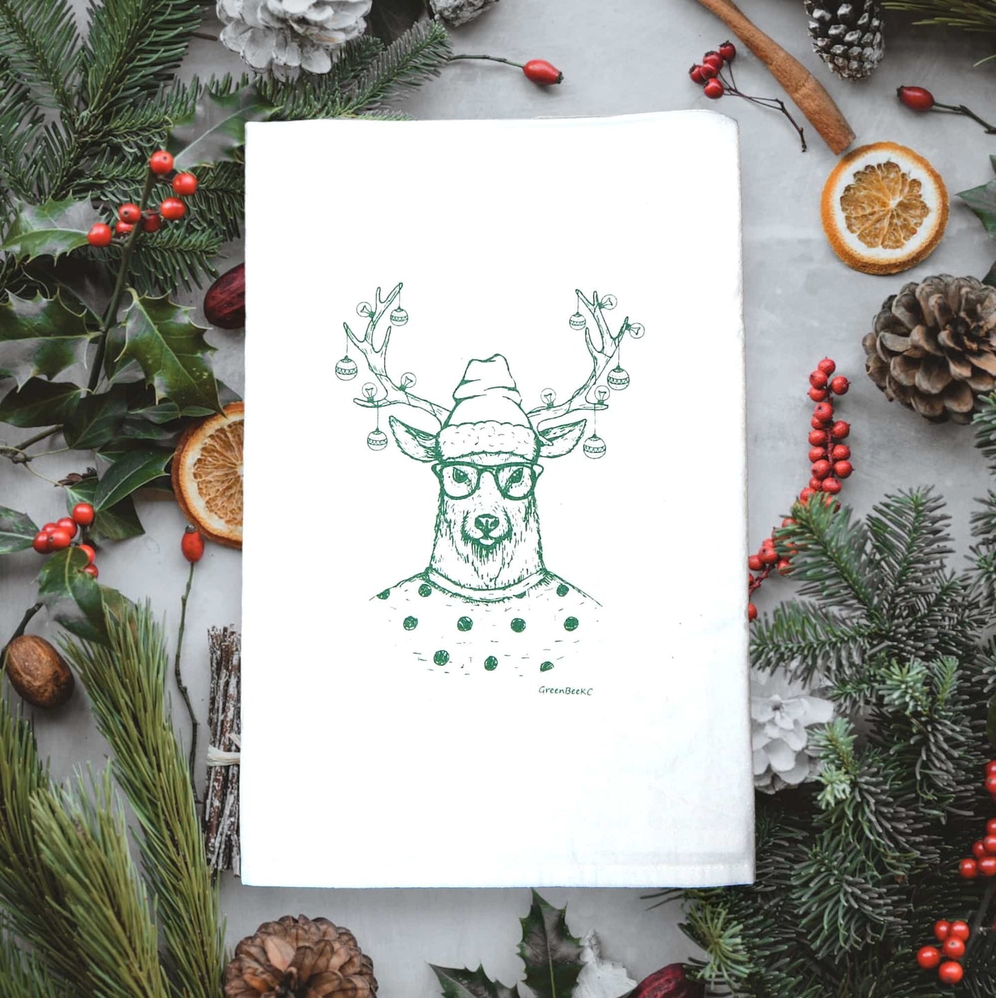 Hipster Christmas Reindeer Tea Towel