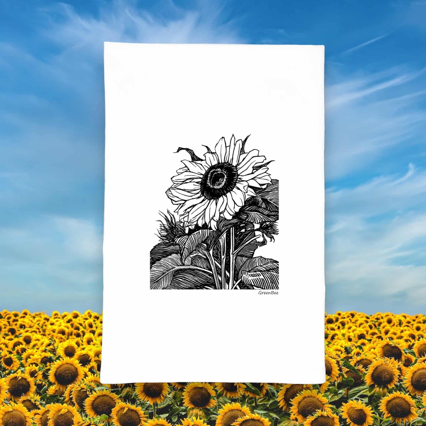 Sunflower Vintage Block Style Tea Towel
